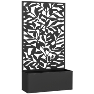 Outsunny Metal Garden Bed with Trellis, Wall Mounted or Freestanding Raised Planter with Privacy Panel, Black