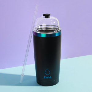 SWIG Slushie Cup with Straw & Dome Lid Matte Black with Iridescent 530mL 