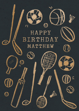 Black And Gold Sport Illustrations Happy Birthday Card