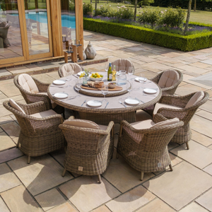 Maze - Winchester 8 Seat Round Dining Set with Heritage Dining Chairs & Woven Lazy Susan - Ceramic Glass