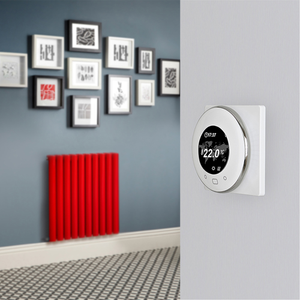 Milano Aruba Electric - Siamese Red Horizontal Designer Radiator - 635mm x 590mm - with On-Wall Wi-Fi Thermostat