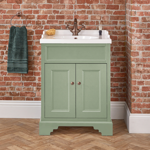 Milano Thornton - Pastel Green 635mm Traditional Vanity Unit with Basin and Classic Round Brushed Aged Bronze Handles