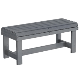 Outsunny Wooden Outdoor Bench, 2 Seater Garden Bench, Backless Patio Bench with Slatted Curved Seat, Grey Embossed Finish