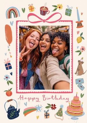 Illustrated Icons Photo Upload Happy Birthday Card