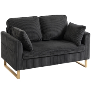 HOMCOM 2 Seater Sofa, 140 cm Loveseat Sofa with Spring Cushions, Metal Legs, 2 Pillows, Dark Grey