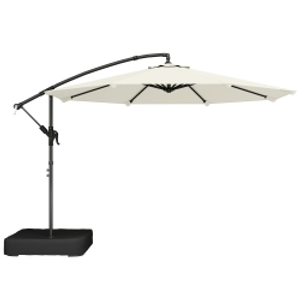 Outsunny 3 m Garden Cantilever Parasol with Cross Base, Sandbag, 360° Rotating Overhanging Banana Umbrella, Cream White