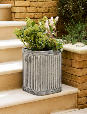 Vence Square Planter 28cm - Galvanised Steel, Grey