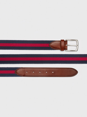 Navy and Red Stripe Canvas Belt