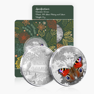 British Wildlife Peacock Butterfly Silver Plated BU Commemorative