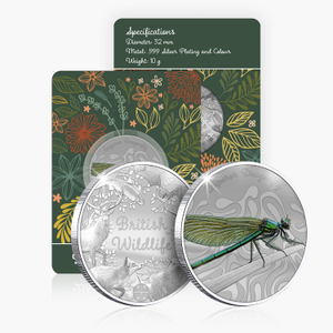 British Wildlife Emperor Dragonfly Silver Plated BU Commemorative