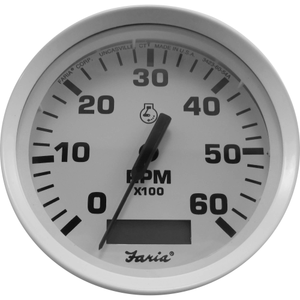 Dress White 6000 RPM Inboard Tachometer with Hour Meter