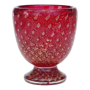 Vintage Murano Ruby Red Controlled Bubbles Gold Flecks Italian Art Glass Decorative Egg Cup Shape Object