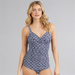 Board Angels Womens Tummy Shaping Tankini Set Navy Shell Print