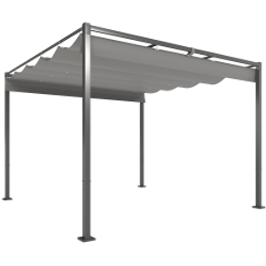 Outsunny Pérgola con Techo Retráctil Pérgola de 3x3 m con Cierre Magnético Protección UV30+ Pabellón para Jardín Patio Gris