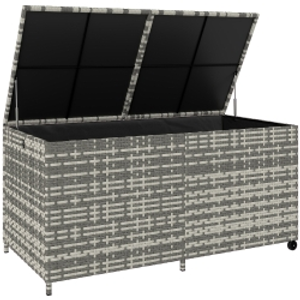 Outsunny 650L Garden Storage Box with 2 Wheels, Rattan Deck Box with Waterproof Zipped Liner, Safe Pneumatic Rods, Mixed Grey