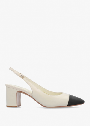 Sulia Cream Leather Toe Cap Sling Back Heeled Court Shoes