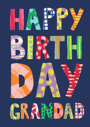 Colourful Happy Birthday Grandad Typography Card