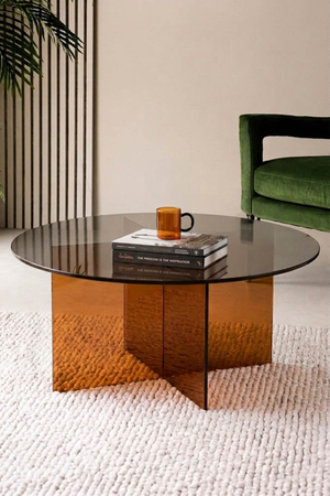 Seventies Amber Glass Oval Coffee Table