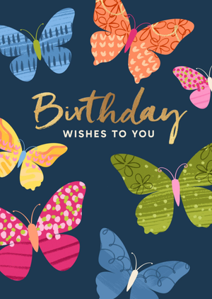 Birthday Wishes To You Illustrated Butterflies Card