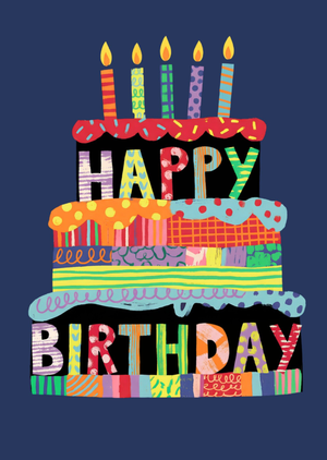 Happy Birthday Colourful Cake Illustration Card