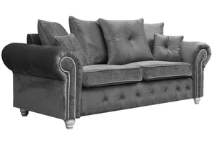 Olympia Grey Velvet Fabric 3 Seater Sofa