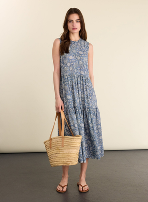 Annmarie Sleeveless Printed Dress - UK 10 | EU 36 | US 06 / Denim Woodblock Print