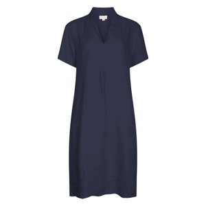 Elodie Short Sleeve Midi Dress Linen - Navy Blue (M)