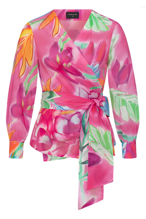 Pink Wrap Blouse With Floral Print (XL)