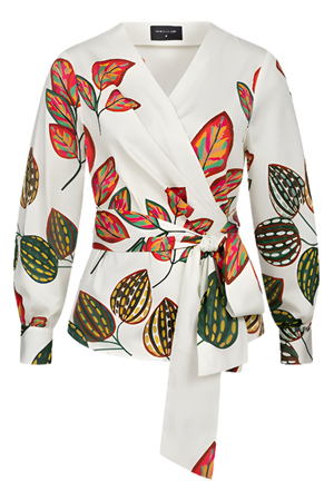 Wrap Blouse With Leaf Print (L)