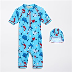 Kangaroo Poo Boys Sun Suit And Hat Set Multi