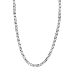 Men's Diamond Tennis Necklace in Real Sterling Silver 2 Rows Genuine Diamonds 6mm