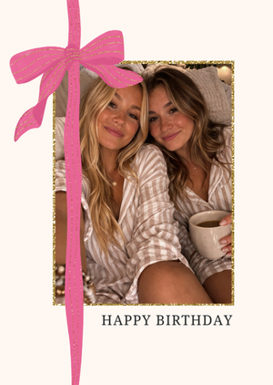 Happy Birthday Ribbon Illustrated Photo Upload Card