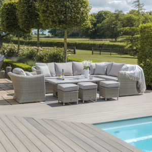 Maze - Oxford Deluxe Large Rattan Corner Dining Set with Rising Table & Armchair - Ceramic Glass
