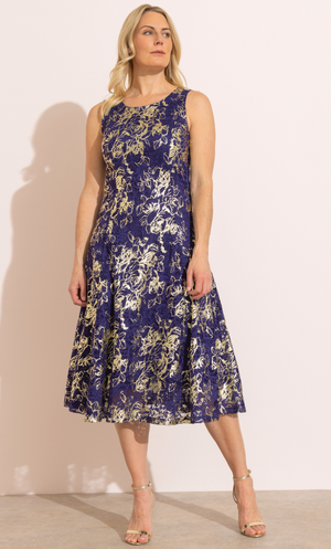 Anna Rose Foil Print Sleeveless Lace Midi Dress - Navy