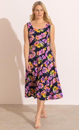 Anna Rose Bouquet Printed Sleeveless Midi Dress - Midnight Multi