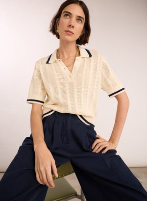 Janice Organic Cotton Knitted Polo Top - UK 10 | EU 36 | US 06 / Cream