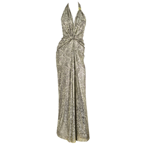 Prime Time Gold Metallic Snakeskin Maxi Dress (M)