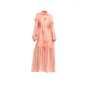 Semi-Transparent Dress With Buttons, Floral Details, And Ruffles. Belt And Lining Sold Separately. Salmon (S)