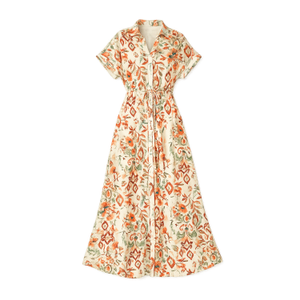 Yumi Ivory Viscose Relaxed Boho Print Maxi Shirt Dress (S)