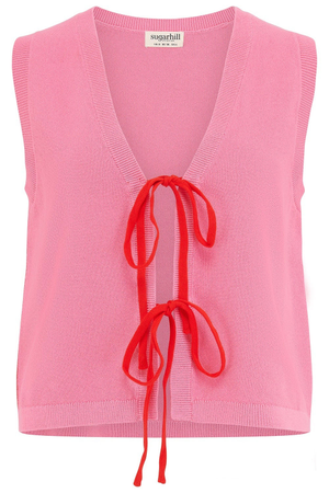 Zina Knit Vest Pink, Red Tipping (XL)