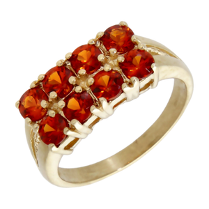 Pre-Owned 9ct Gold Orange Quartz 2 Row Dress Ring
