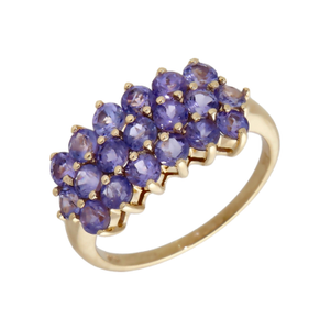 Pre-Owned 9ct Yellow Gold Tanzanite 3 Row Cluster Ring
