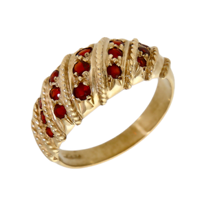 Pre-Owned 9ct Yellow Gold Multi Row Garnet Domed Wave Ring