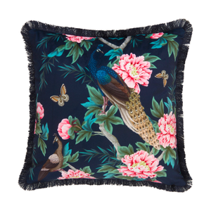 Peacock Navy Frill Edge Velvet Cushion (43cm x 43cm)