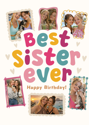 Best Sister Ever Happy Birthday Typography Photo Upload Card