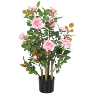 HOMCOM 90cm Artificial Rose Tree, Decorative Fake Plant with 344 Silk Leaves 17 Flowers for Outdoor Indoor Decor, Pink