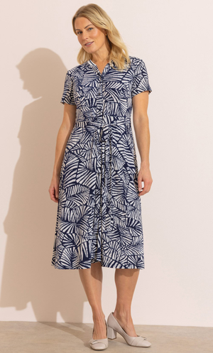 Anna Rose Printed Button Down Jersey Dress - Navy/Ivory