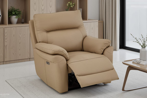 Beige Leather Electric 1 Seater Recliner Chair CINECITTA