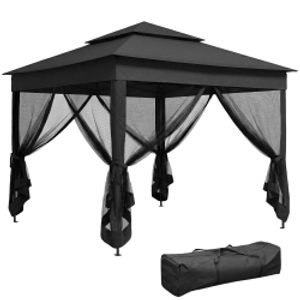 Outsunny 3 x 3(m) Pop Up Gazebo, Double-roof Garden Tent with Netting and Carry Bag, Party Event Shelter, Black