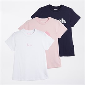 Bench Womens Nirgo Three Pack T-Shirts Navy/Fairy Take Pink/White